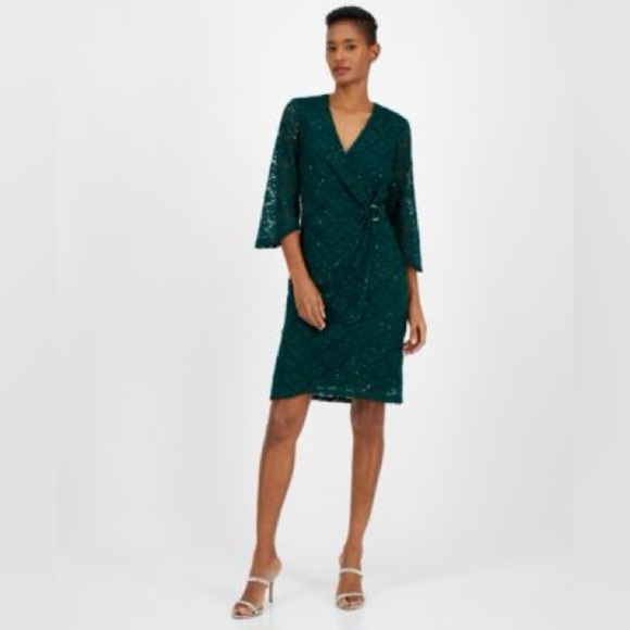 Connected
Women's Sequin-Lace 3/4-Sleeve Faux-Wrap Dress - Picture 2 of 10